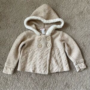 Janie and Jack Tan Cable Knit Hoodie Sweater Little Girl 2T Lambswool Cashmere